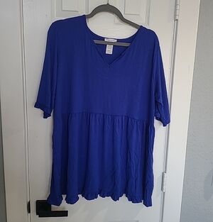 Chic Soul Royal Blue V-Neck Peplum Tunic